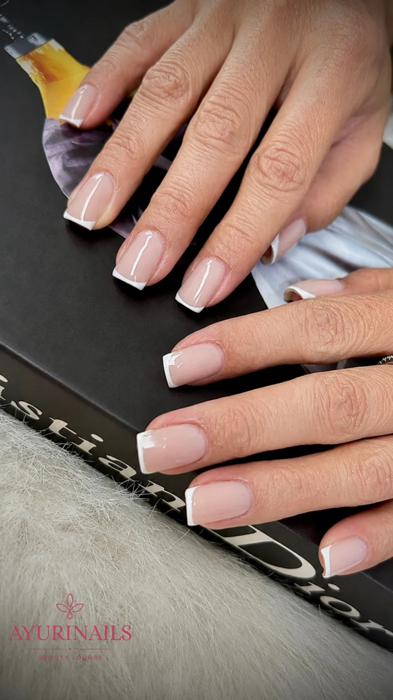 short square French tip nails, AyuriNails Beauty Lounge Makati